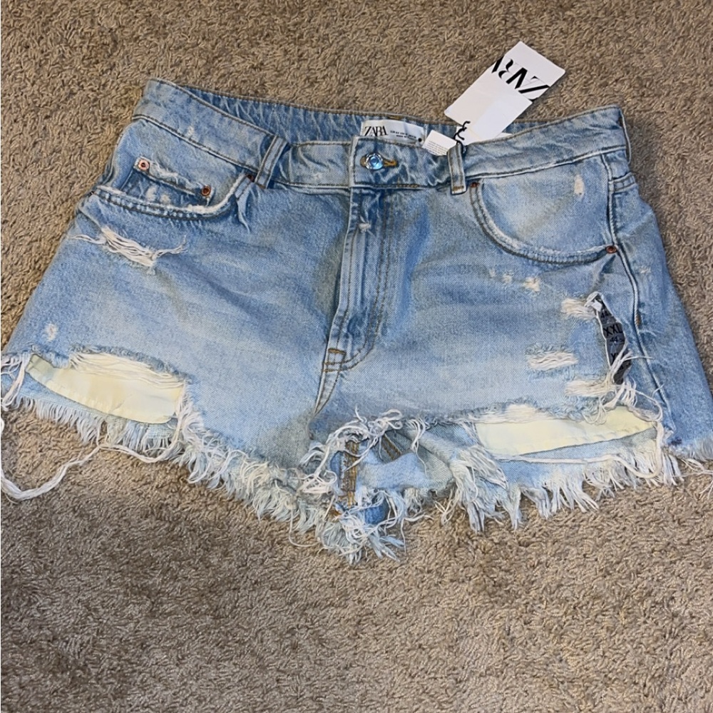 Zara Faded Blue Ripped Jean Shorts